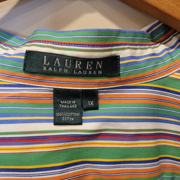 Lauren Ralph Lauren Womens Striped Multicolor Button Up Long Sleeve Shirt 1X - Picture 7 of 9